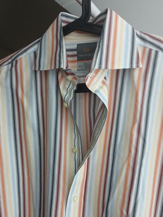 Thomas Dean Other - Thomas Dean Men’s medium Striped Button-Down Shirt — White, Blue, Orange